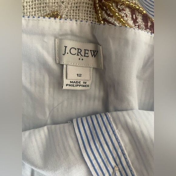 J Crew  Button Front Dress Sz 12  Seersucker Stripe White/Blue Sleeveless NWT - Picture 8 of 16